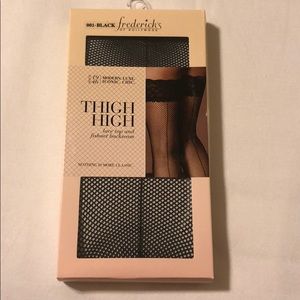 Fredericks thigh-high lace top & fishnet backseam
